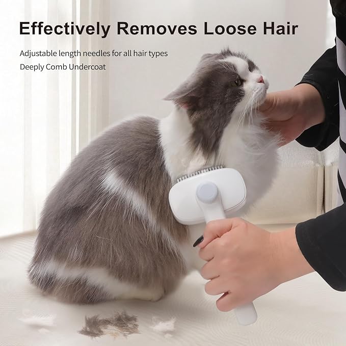 2-in-1 Deshedding Brush & Dematting Comb for Cats, Cat Brush for Long Haired Cats, Effectively Removes Matted Fur & Tangles, White