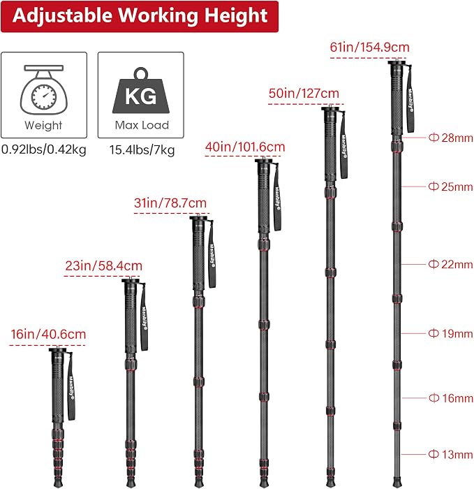 Manbily Carbon Fiber Camera Monopod, Portable Compact Lightweight Travel Monopod