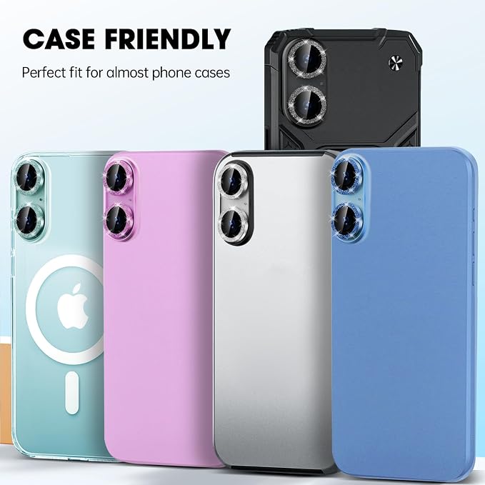 for iPhone 16/16 Plus Camera Lens Protector Bling Individual Metal Glitter Ring