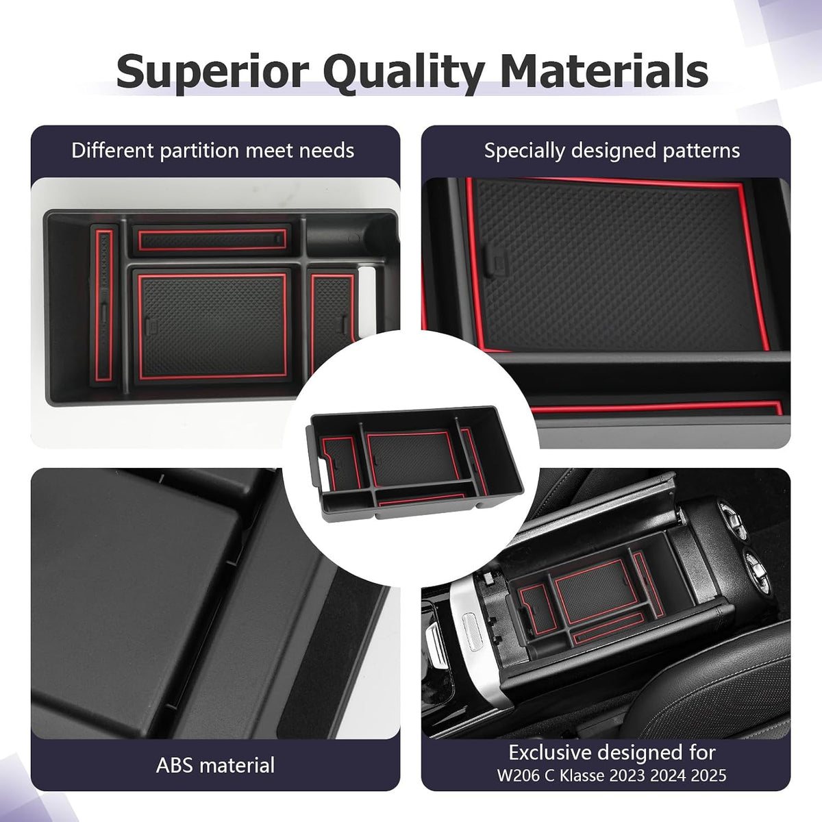 LUWU Center Console Organizer Compatible with 2022-2027 Benz C-Class C300/C300 4Matic/AMG C43/AMG C63 SE Performance W206 Accessories Armrest Console Storage Box Insert Tray ABS Material Red