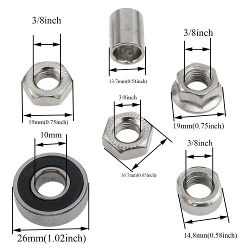Meuey Lyot Rear Hub Axle Bike Axle Bicycle Axle 180mm/7.08inch Bicycle Multiple Speed Rear Hub Axle 3/8inch Sliver 26 tpi Hub Nut Washer Kit 1PCS