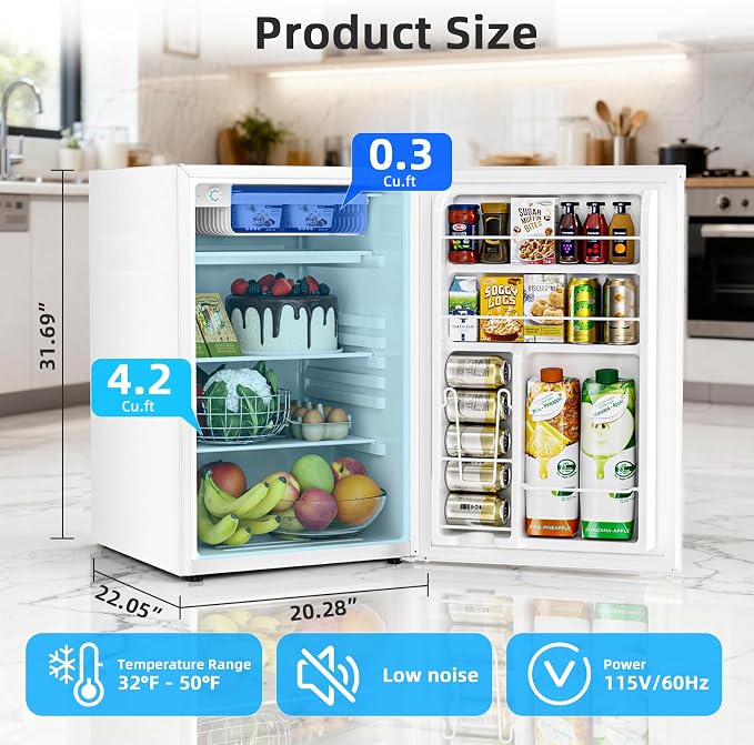 Antarctic Star 4.5 Cu.Ft Compact Refrigerator with Freezer,Mini Fridge Single Door with Adjustable Thermostat,Removable Glass Shelves for Apartment/Dorm/Office,WHITE