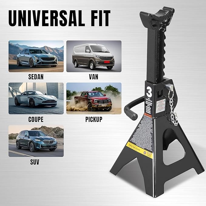 Big RED 3 Ton Double Locking Steel Jack Stands, for Lifting UTV/ATVS, Small Trucks and SUVS, Heavy Duty Steel, 6000lbs Capacity, 1 Pair, Black