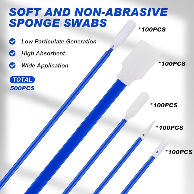 500 Pack Foam Tip Cleaning Swab Kit 5 Types Multi Purpose Swabs Cleanroom
