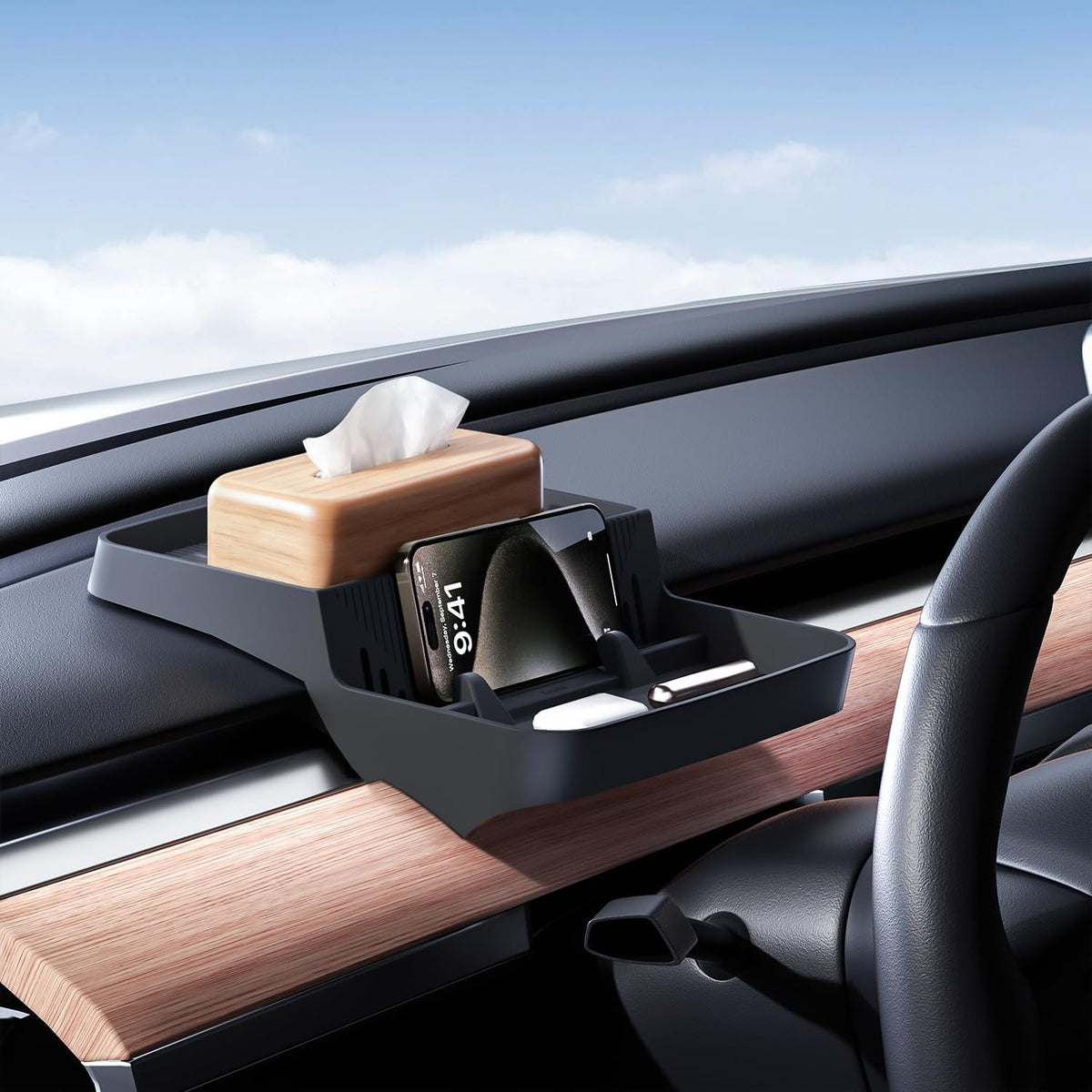 Dashboard Organizer Tray for Tesla Model 3 2017-2023 and Model Y 2020-2024 Accessories Silicone Behind Screen Storage Box Non-Slip Sunglass Phone Tissue Card Holder Tesla Console Insert