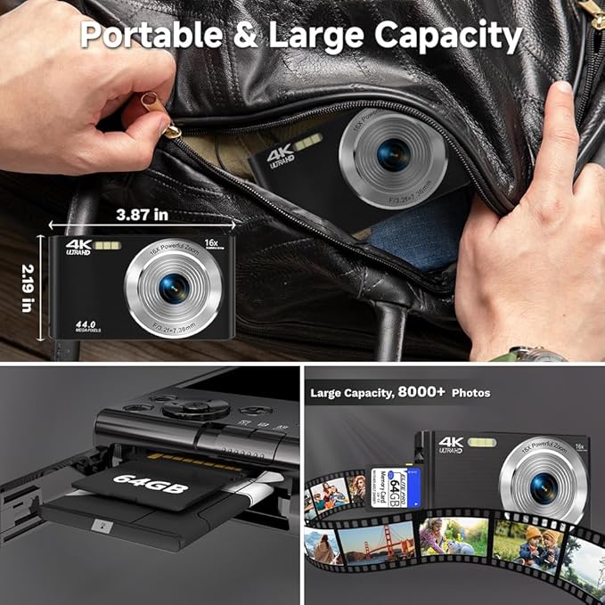 Digital Camera 4K, 2026 Upgrade Black Cameras