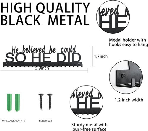 Goutoports Medal Holder Display Hanger - Personalized "She Believed She Could" Design | Sturdy Black Steel for Over 60 Medals