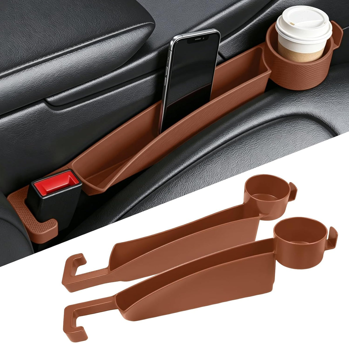 Wuyaoyao 2PCS Car Seat Gap Filler Organizer, Multifunctional Vehicle Seat Side Gap Filler with Organizer & Cup Holder, Automotive Seats Crevice Stopper Gaps Plug, Universal Car Accessories (Black)