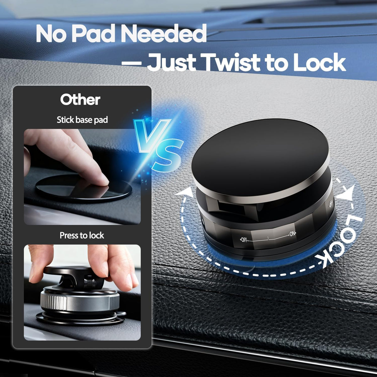 Magnetic Car Phone Holder for Magsafe, 360° Rotatable, 70+LBS Vacuum Suction Cup with Built-in Nano Gel, 3000gf Magnetic Phone Mount for Car, Compatible with Most Phones (Black, 2 Pack)