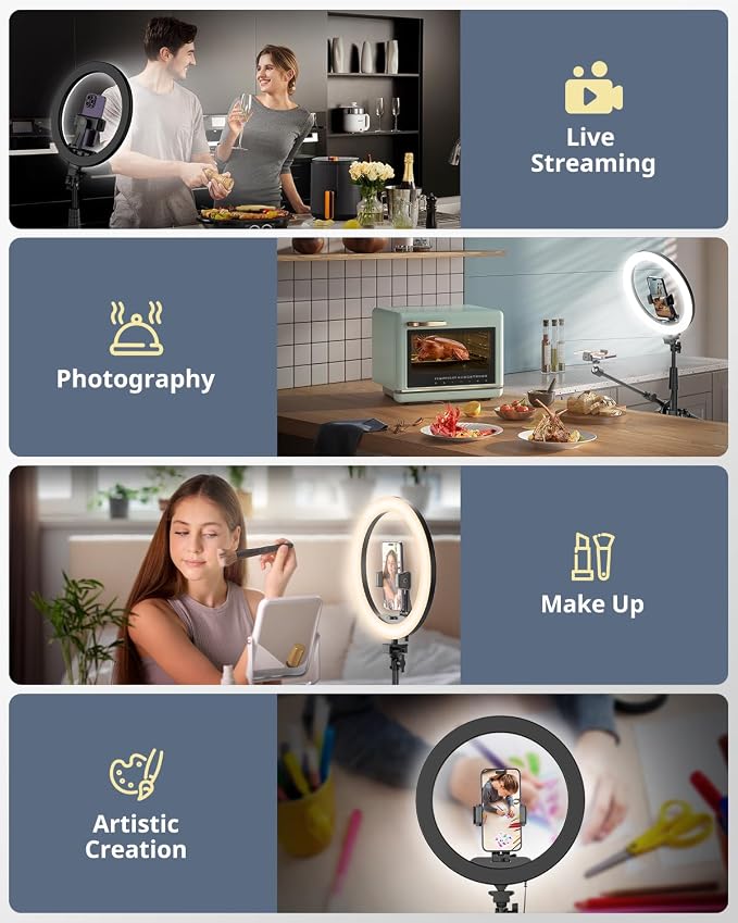 UBeesize 12" Ring Light with Overhead Phone Mount, Selfie Light with Stand