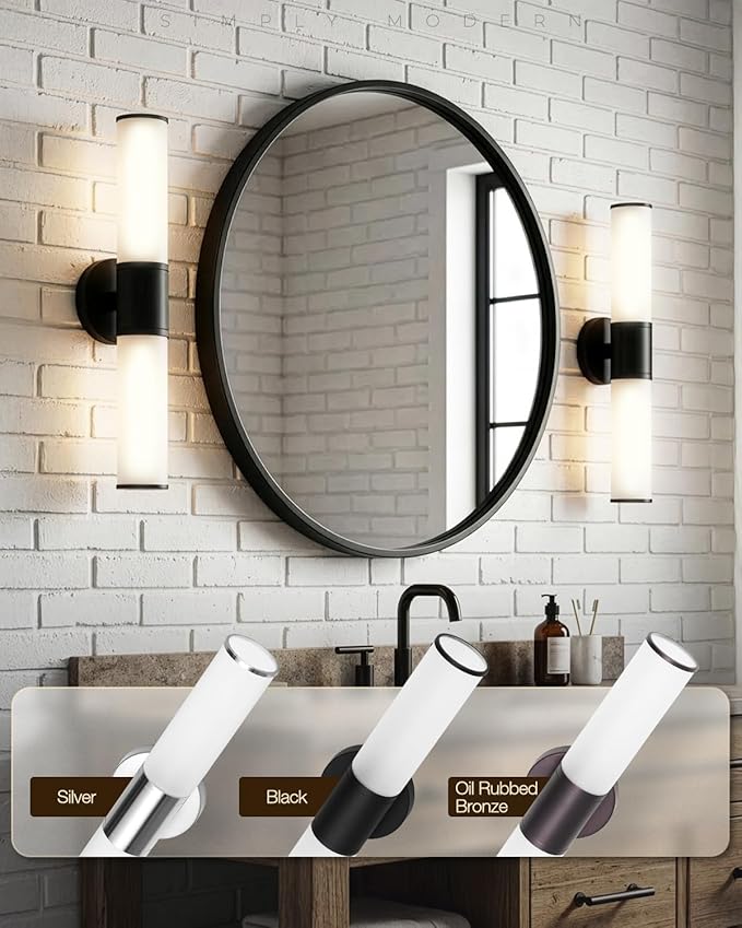 2-Light Bathroom Vanity Lighting Fixture, Black Wall Sconce with Opal White Glass, E26 Stocket Indoor Wall Lamp, Modern Mirror Light. 2 Pack