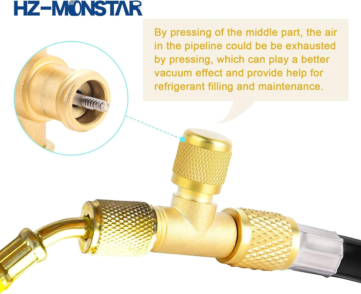 HVAC Service Access Valves Kit 1/4" SAE x 1/4" OD x 2.5" Stem | 1/4 SAE Flare Brass Quick Coupler Adapter, Quick Coupler Access Tee for HVAC Refrigerant System R12 R22 R502 R134A