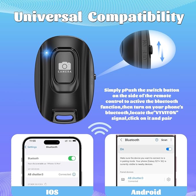 Wireless Camera Remote Shutter for iPhone and Android Smartphones 2 Pack