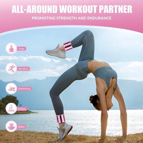 LMTrystFit Wrist Ankle Weights Set of 2, Adjustable Silicone Weighted Wristbands for Women Men, Wearable Arm & Leg Weights for Pilates, Walking, Workout Exercise, 1lb Each Pink