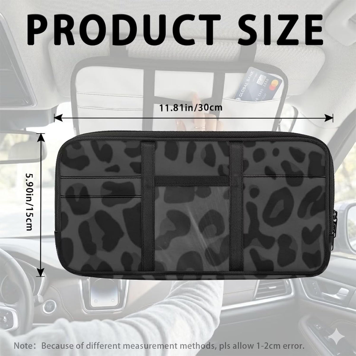 Flashideas Black Leopard Print Car Sun Visor Organizer with Large Zipper Pocket Car Sun Visor Storage Bag Cars Interior Accessories Fashion Install Fits Universal Size for Cars Trucks SUVs