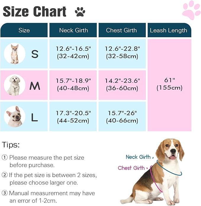 Pawaboo Small Dog Harness and Leash Set, Puppy Harness X-Frame No Pull No Choke, Dog Vest Harness Adjustable for Small Medium Sized Dogs,Soft Breathable Pet Harness for Walking Outing, S, Pink Daisy