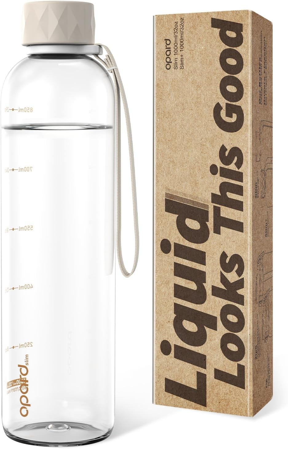 Opard Slim Pro 32oz Water Bottle - BPA-Free Plastic, Leakproof Design, Clear Cream Color | Perfect for Travel & Sports