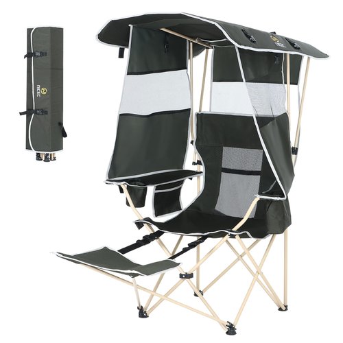 Nice C Chair with Canopy, Umbrella Chairs, Chair with Shades, Sports Chairs, w/Removable Footrest, Cooler Bag, Cup Holder for Camping, Fishing, Sports, Soccer, Beach (1-P Green)
