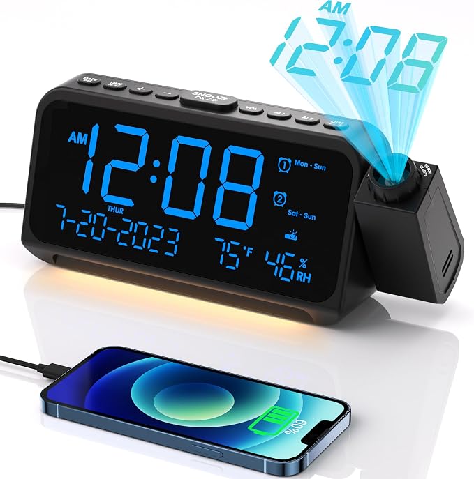 OnLyee Projection Clock for Bedroom Ceiling, Alarm Clock for Heavy Sleepers |