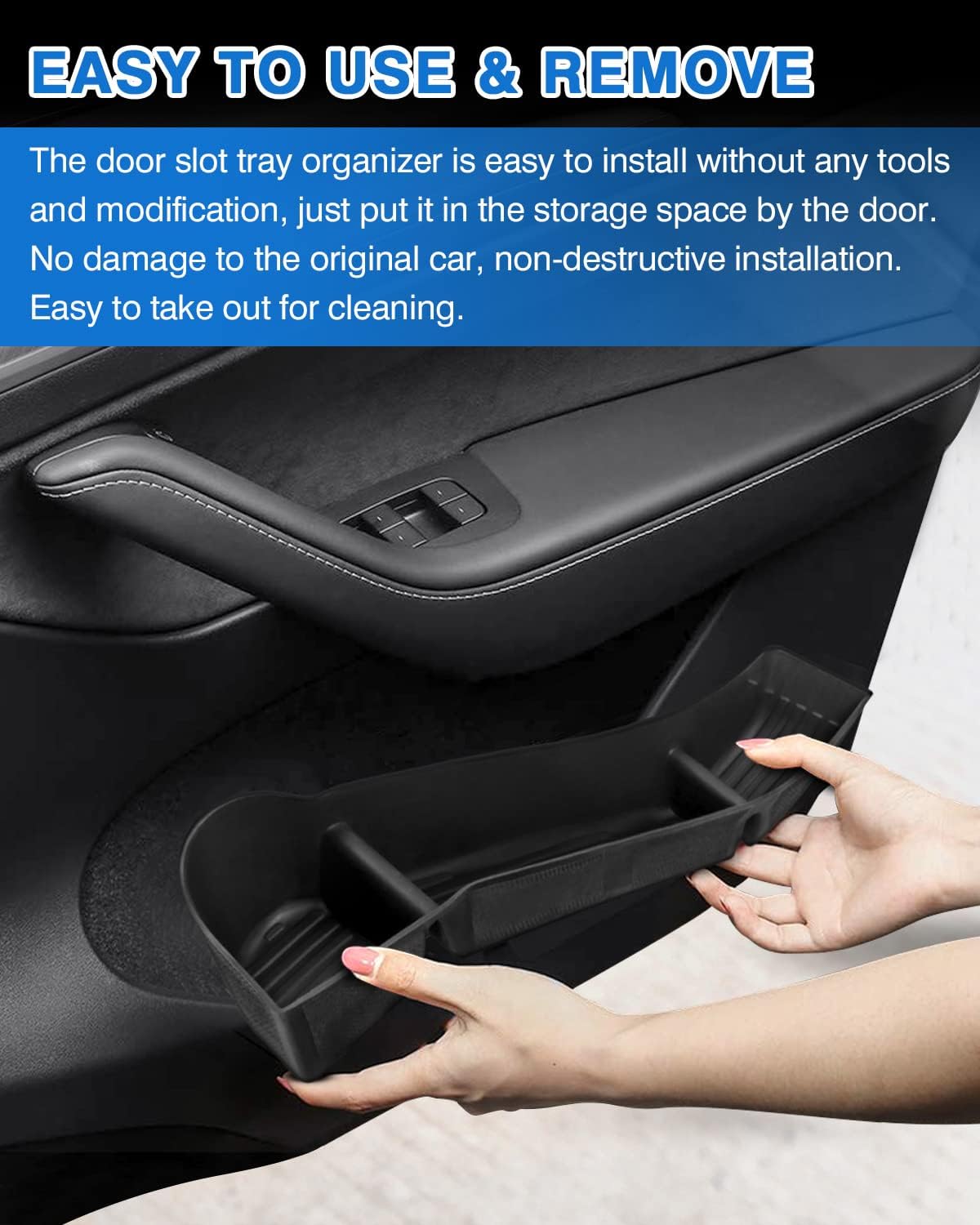 Shademax Car Door Organizer Tray for Tesla Model Y 2021-2024 (Not for Model Y Juniper) Door Side Storage Box Insert for Tesla Model Y Accessories 2024 - TPE Material, Black, 4 Pieces