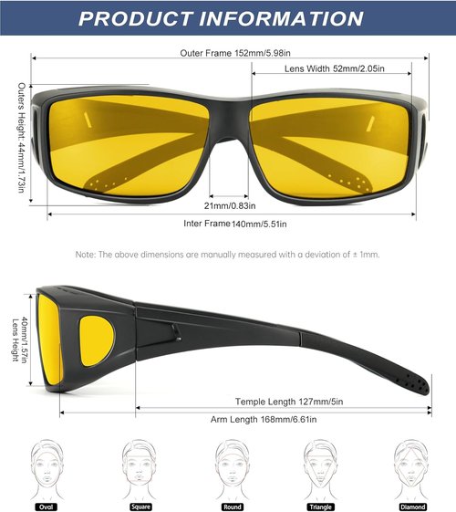 KALIYADI Night Vision Glasses - Anti-Glare Wrap-Around Fit Over Glasses for Men & Women | HD Lens