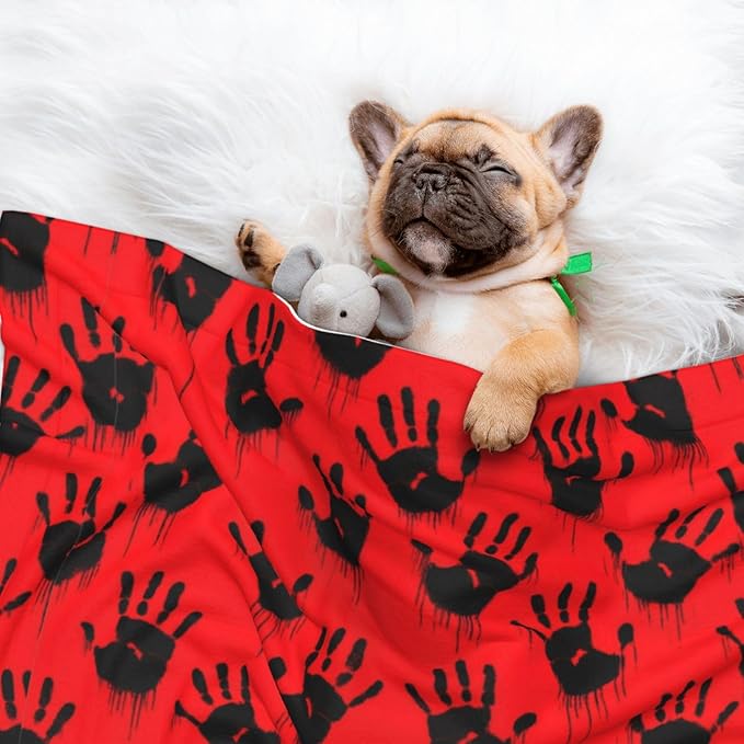 Reversible Plush Dot Pet Blanket for Dogs and Cats, Funny Bloody Horror Halloween Theme, Ultra Soft Two Sided Design with Warm Fuzzy Side and Smooth Side for Comfort