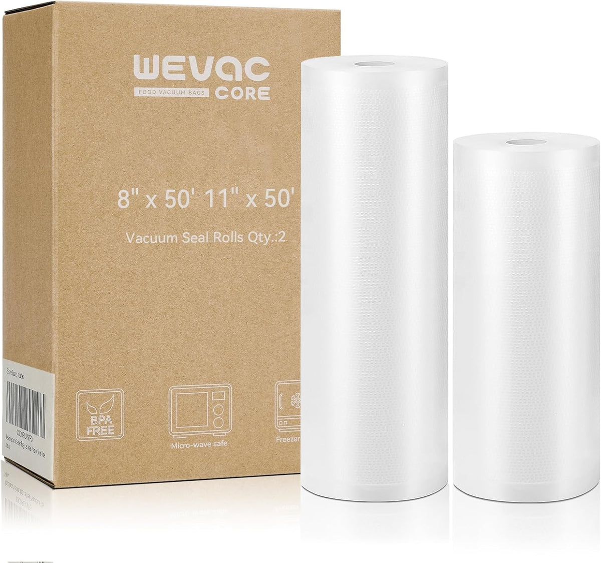 Wevac Vacuum Sealer Bags - Heavy Duty BPA-Free Rolls for Food Saver | 8x50 & 11x50 Sizes, 2-Pack