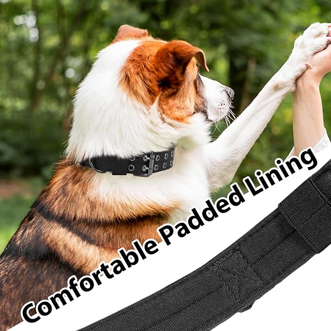 Tactical Dog Collar with Handle, Military Adjustable Heavy Duty Metal Buckle Dog Collars Soft Nylon Training Collar for Medium Large Dogs (Black, Large)