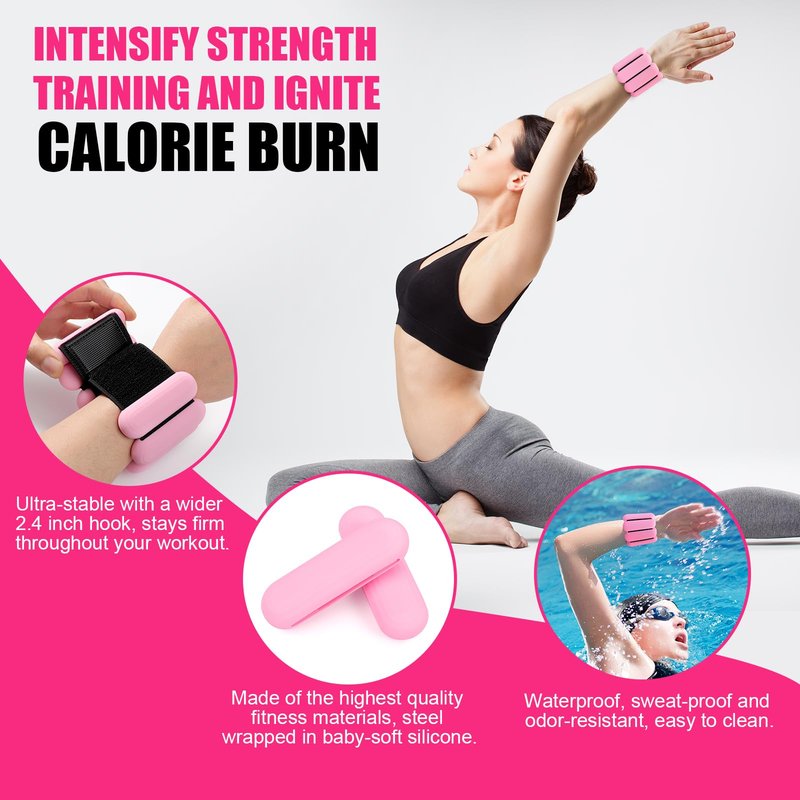 Wrist & Ankle Weights for Women, Wearable Strong Arm & Leg Weights Set of 2(1Lbs Each), Adjustable Ankle Weights for Walking, Yoga, Dance, Barre,Gym,Exercise,Pilates,Walking Running (Light Pink)