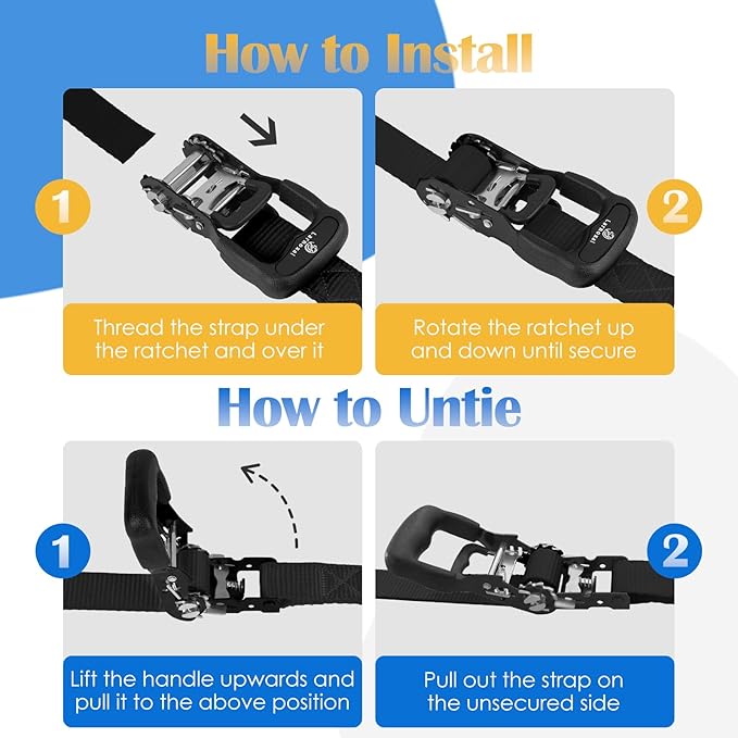 Ratchet Straps, 1.5 inch x 8.2 ft(4 Pack) Heavy Duty Tie Down Straps, Ratchet Tie Down Straps with Soft Loops-5,208 lbs (Black)