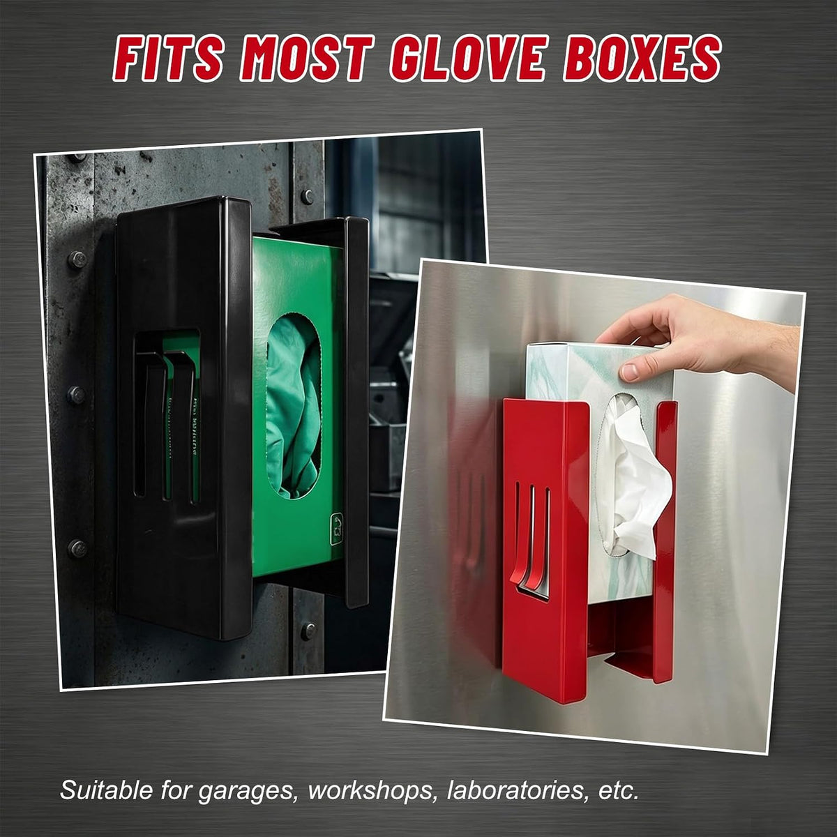 Magnetic Glove/Tissue Dispenser, Wall Mount Metal Organizer Holds Boxes of Gloves, Towels & Wipes, Glove Dispenser Tissue Box Holder Suitable for Garages Toolboxes Workshops (Black)