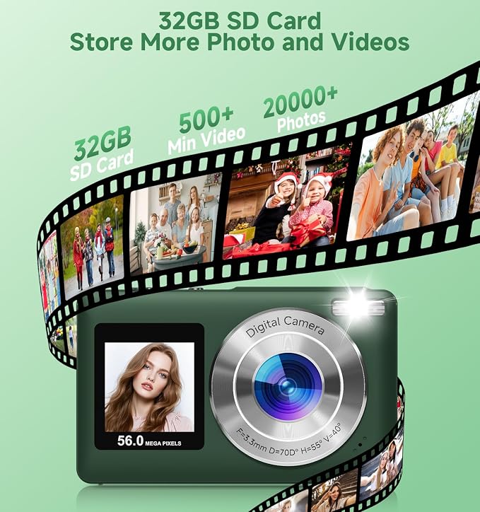 Digital Camera, 2026 Upgraded 56MP Dual Screens Digital Camera, Compact Cameras