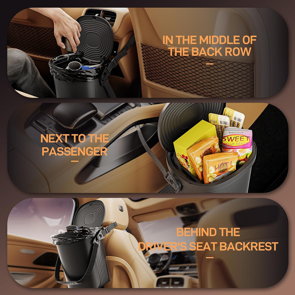 Waretary Car Trash Can with Lid, Leakproof Silicone, 2 Gallon, Black