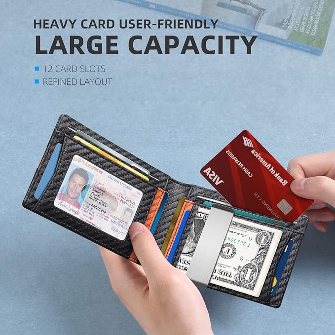 Zitahli Money Clip Wallets for Men,Slim Bifold Wallet 10-12 Cards, Mens Leather Wallet with ID Window,RFID Blocking Thin Minimalist Credit Card Holder,Gifts for Him