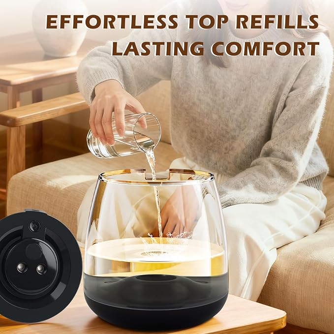 Humidifiers for Bedroom, 3 L Cool Mist Top-Fill 40H Super Long Time, 23dB Quiet, Baby Humidifier, Oil Diffuser for Large Room, Plants, Nursery, Office, Colored lights (black)