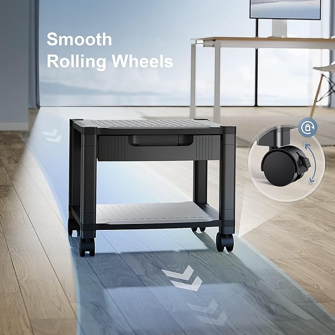 HUANUO Printer Stand with Cable Management and Storage Drawer, Printer Table