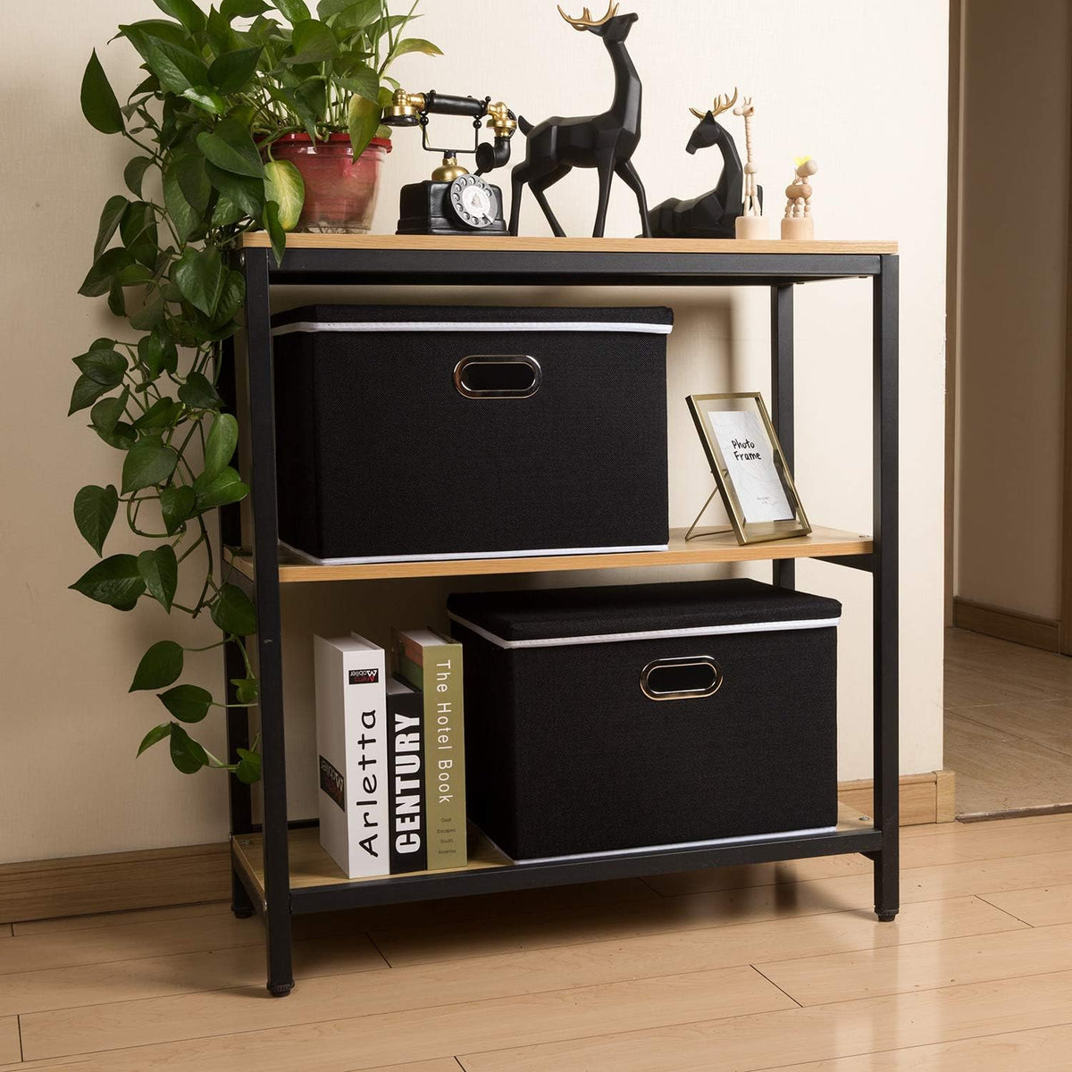 PRANDOM Large Foldable Storage Box with Lid [1-Pack] Fabric Collapsible Storage Bin Organizer Container Basket Cube with Cover for Home Bedroom Closet Office Nursery Black (17.7x11.8x11.8)