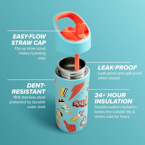 Gatorade Kids' Rookie Metal Water Bottle - 12oz Stainless Steel, Double-Wall Insulation, Vacuum Sealed