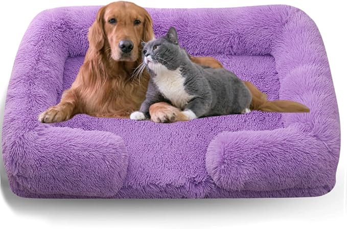 Dog Beds Medium Large Size Dog, Calming Dog Bed with Removable Washable Cover, Waterproof Lining and Nonskid Bottom(Purple,XL)