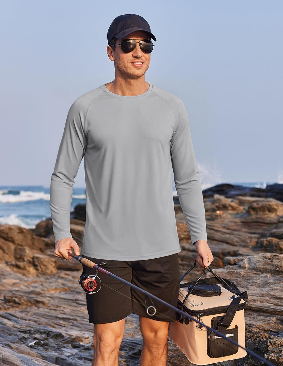 PINSPARK Men's UV Protection Long Sleeve Fishing Shirt - Quick Dry Camo Rash Guard for Active Wear