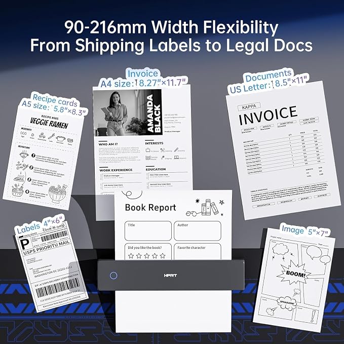 HPRT Portable Thermal Printer-Inkless Printer, Supports Thermal Paper&Labels