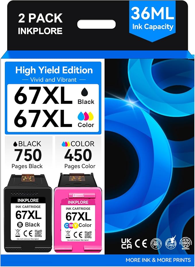 High Yield 67XL Ink Cartridges Black Color Combo Pack, Compatible