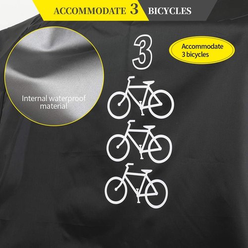 Aiskaer Bike Cover - Waterproof Heavy-Duty Protection for 2-3 Bikes | Black Polyester