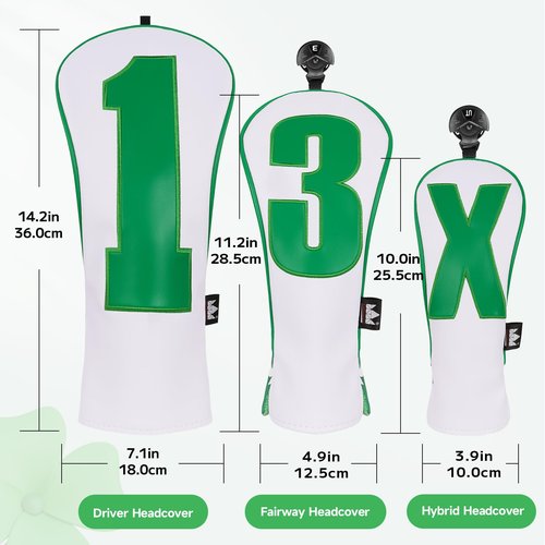 Craftsman Golf Lucky Clover Patterns with Large Green No. Funny Driver 3 5 Fairway Wood Hybrid Headcover Cover Protector Travel Case