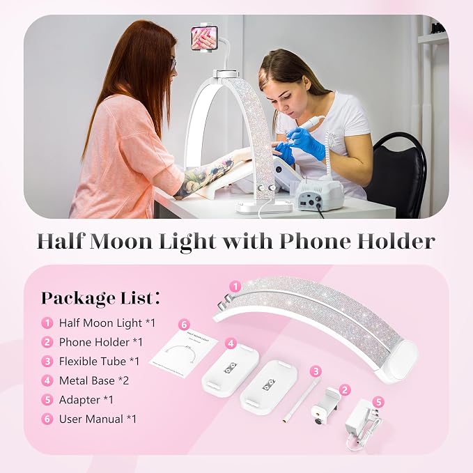 LIONVISON Half Moon Light for Nail Desk: 31-inch Manicure Table Light - 48W