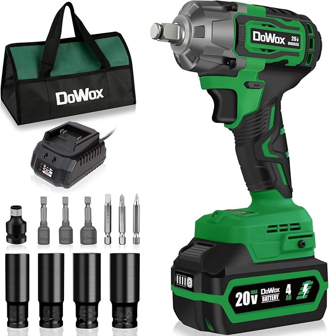 Cordless Impact Wrench, 400Ft-lbs (540N.m) Max Torque, 1/2 Impact Gun w/Brushless Motor, Compatible with Makita 18V Battery, Fast Charger, 4 Sockets, Socket Adapter, Nut Bits and Tool Bag