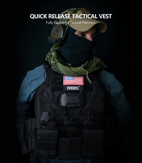 Feyachi TM 20 Magnetic Tactical Vest - Airsoft Vest MOLLE System Multifunctional Quick Release Vests Full Body Adjustable Magnetically Fixed One Button Disassembly