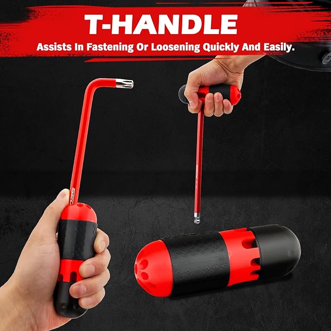 SEDY 30-Piece Long Arm Ball End L-Hex & Torx Key Set with Grip Handle, Ultimate Hex Key Wrench Set with T-Handle and Extension Bars, SAE 1/16" to 3/8", Metric 1.5mm to 10mm, Torx T10 to T50