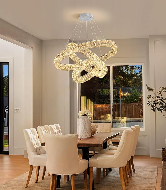 HAIXIANG Modern Glam Chandelier Crystal LED Remote Rings Chandelier Adjustable