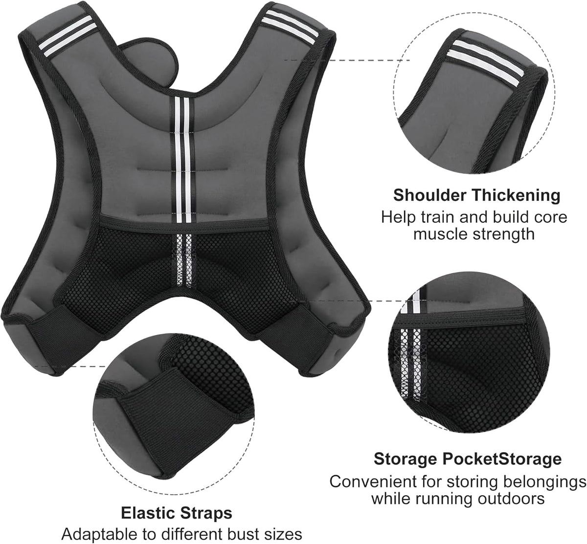 ZUETK Weighted Vest - Adjustable 6lb to 30lb | Reflective Stripe for Enhanced Safety - Ideal for Strength Training and Fitness